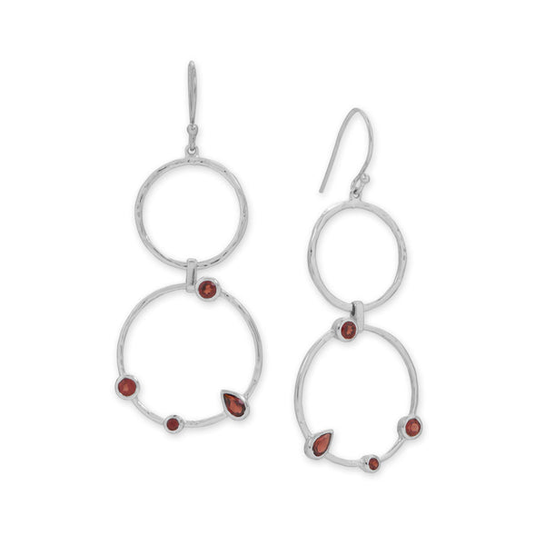 Earth Song Jewelry Rhodium Plated Garnet and Hammered Circle Drop Earrings