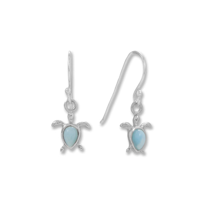 Earth Song Jewelry Small Rhodium Plated Larimar Sea Turtle French Wire Earrings