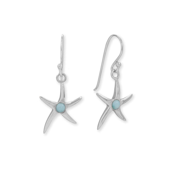 Earth Song Jewelry Rhodium Plated 3mm Larimar Starfish Earrings