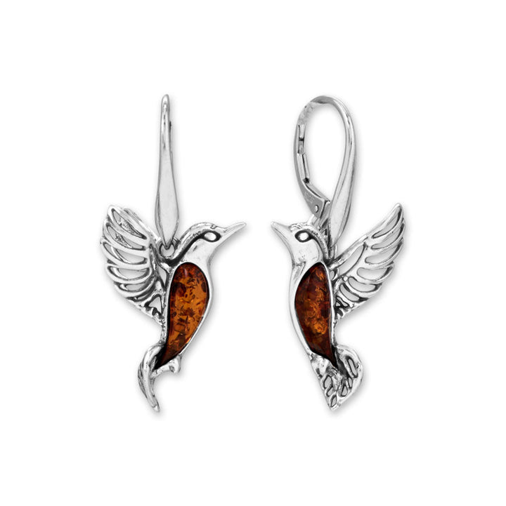 Earth Song Jewelry Oxidized Baltic Amber Hummingbird Earrings