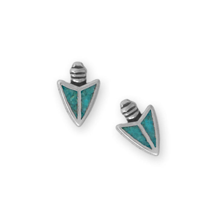 Earth Song Jewelry Oxidized Turquoise Chip Inlay Arrowhead Stud Earrings