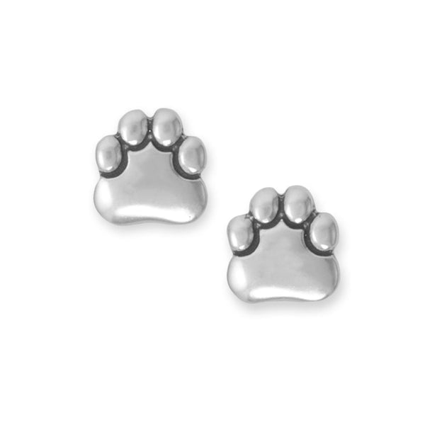 Earth Song Jewelry Oxidized Paw Print Stud Earrings