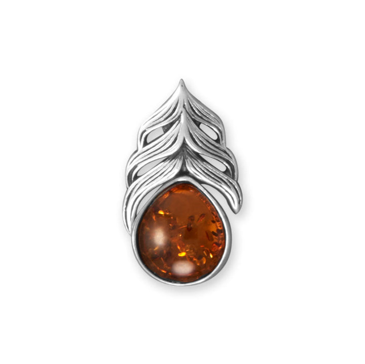 Earth Song Jewelry Oxidized Baltic Amber Feather Slide