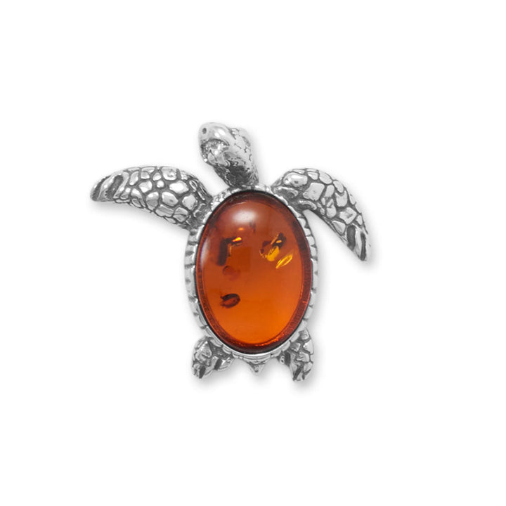 Earth Song Jewelry Oxidized Baltic Amber Sea Turtle Slide Pendant