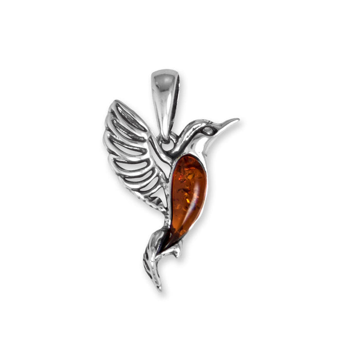 Earth Song Jewelry Oxidized Baltic Amber Hummingbird Pendant