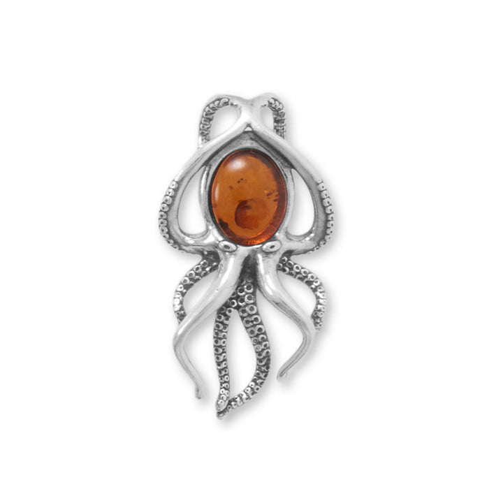 Earth Song Jewelry Oxidized Baltic Amber Octopus Slide Pendant