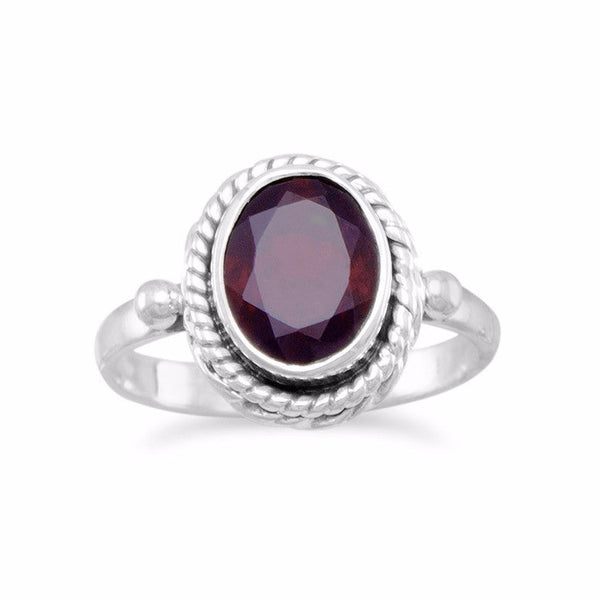 Earth Song Jewelry Faceted Garnet Ring with Rope Edge