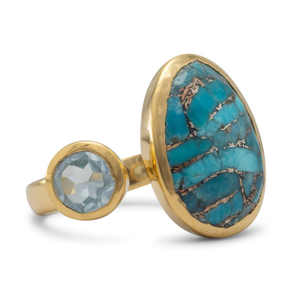 Earth Song Jewelry 14 Karat Gold Plated Ring with Blue Topaz and Turquoise