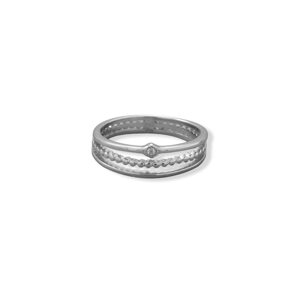 Earth Song Jewelry Rhodium Plated CZ Three Band Ring