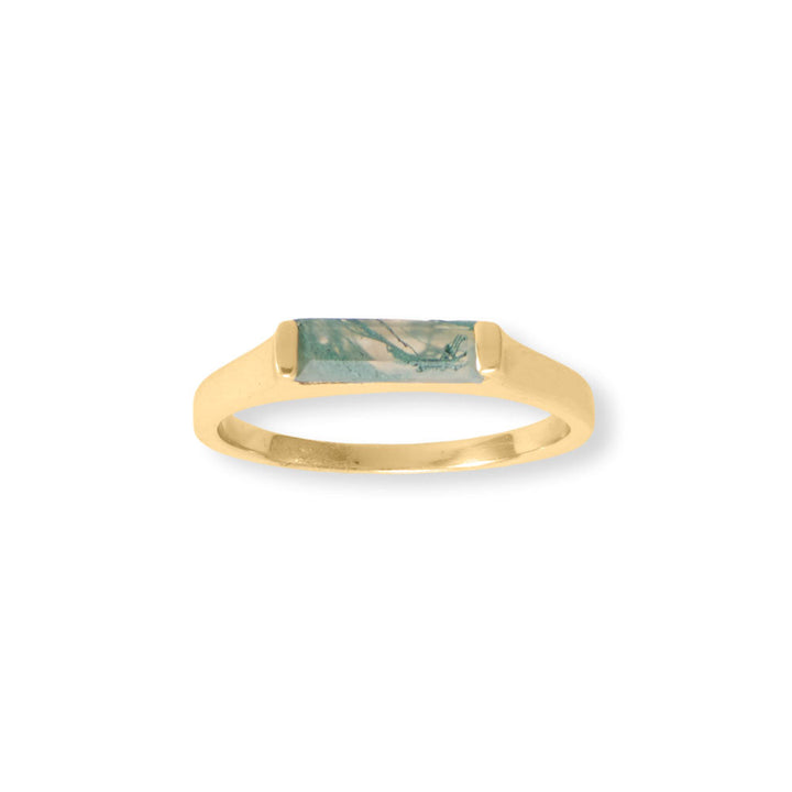 Earth Song Jewelry 14 Karat Gold Plated Moss Agate Bar Ring