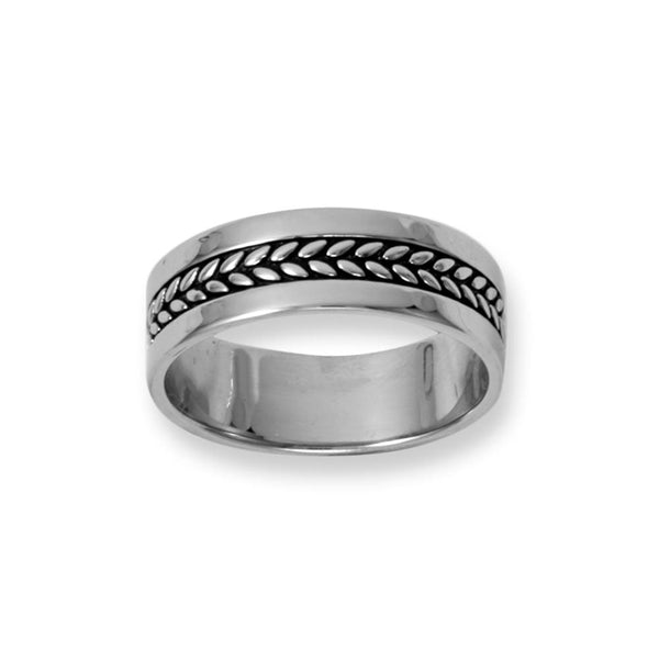 Earth Song Jewelry Rhodium Plated Oxidized Wheat Pattern Ring