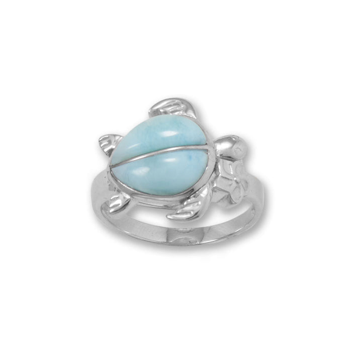 Earth Song Jewelry Rhodium Plated Larimar Sea Turtle Ring