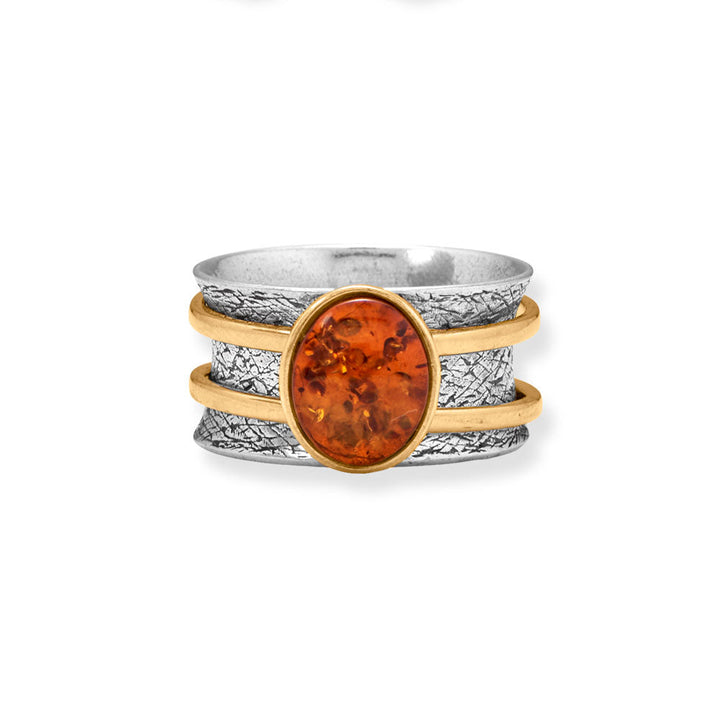 Earth Song Jewelry Two Tone Baltic Amber Spinner Ring