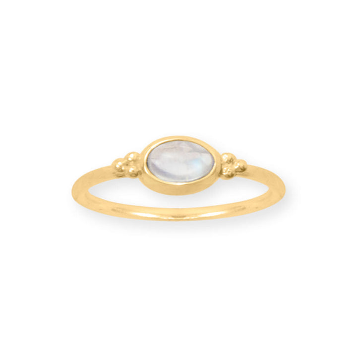 Earth Song Jewelry 14 Karat Gold Plated Dainty Rainbow Moonstone Ring