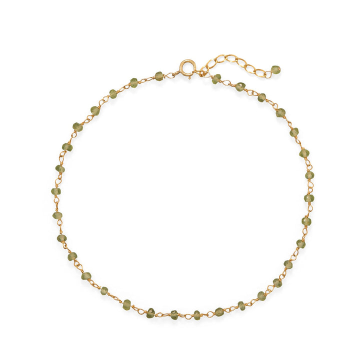 Earth Song Jewelry Fresh Look! 9.5" + 1" 14 Karat Gold Plated Peridot Anklet