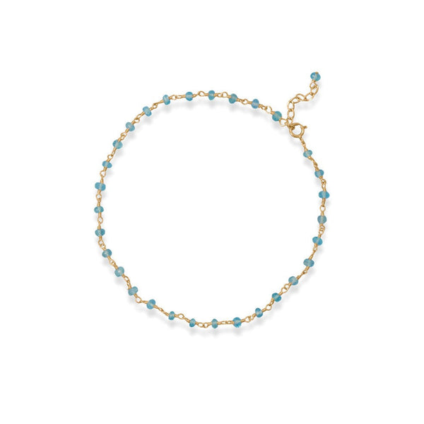 Earth Song Jewelry Sea Breeze Blue! 9.5" + 1" 14 Karat Gold Plated Apatite Bead Anklet