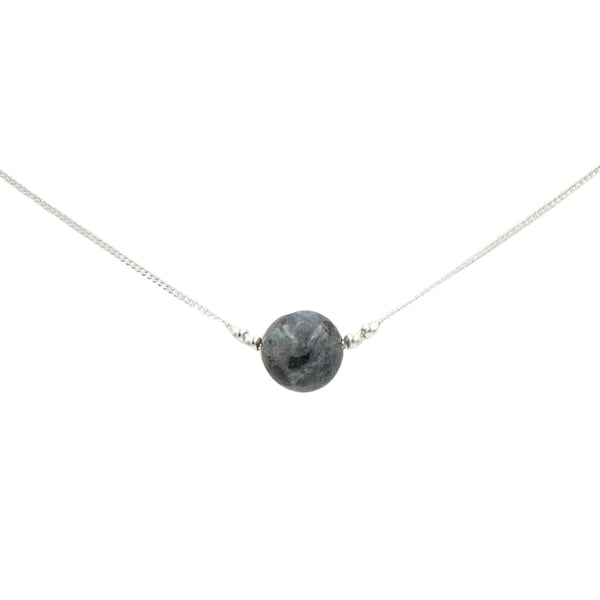 Earth Song Jewelry Handmade Black Moonstone (Larvikite) Solitaire Sterling Silver Necklace
