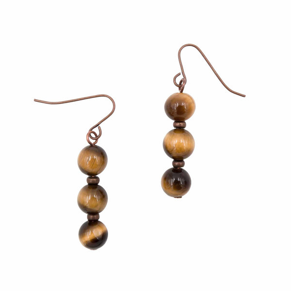 Earth Song Jewelry Stacked Tiger Eye Stone Copper Earrings