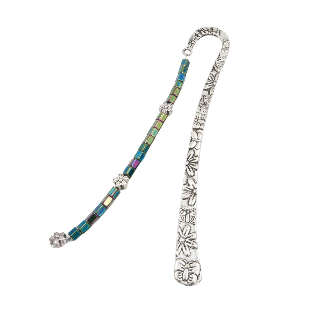 Earth Song Jewelry Handmade Bookmark with shimmering Iris Green Fire Polished Czech Glass