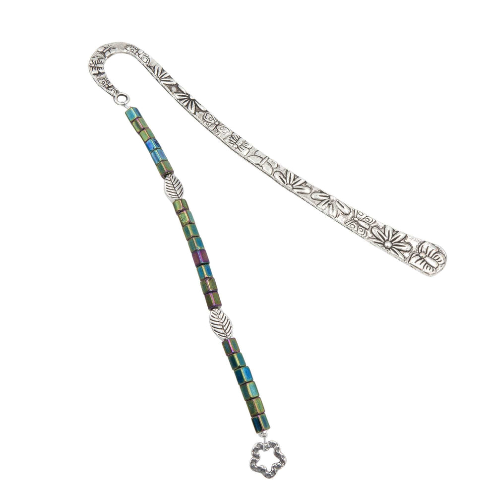 Earth Song Jewelry Handmade Bookmark with shimmering Iris Green Fire Polished Czech Glass
