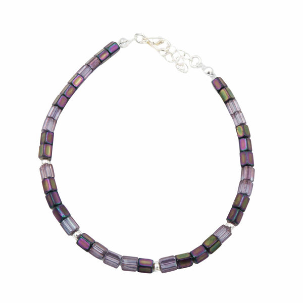 Earth Song Jewelry Iris Purple Fire Polished Czech Glass Bracelet for women or men