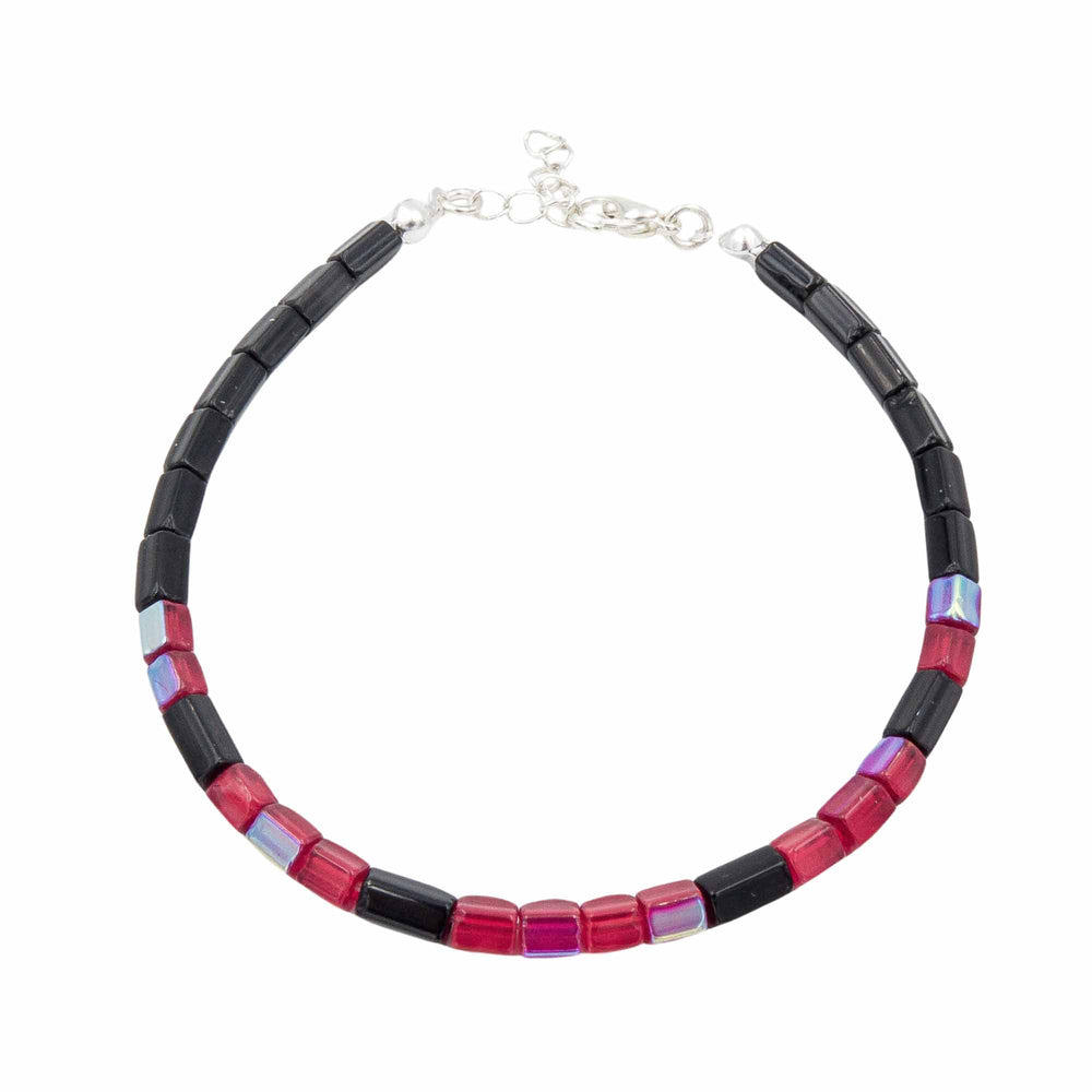Earth Song Jewelry Red & Black Fire Polished Czech Glass Bracelet for women or men