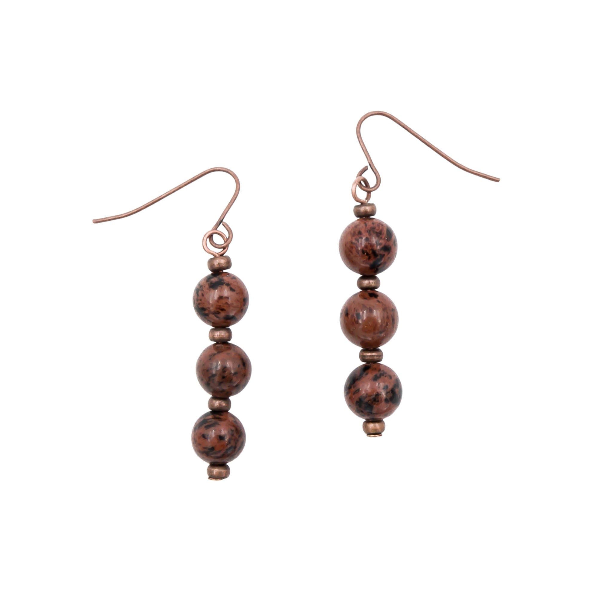 Earth Song Jewelry handmade Earthy Mahogany Obsidian Copper earrings.