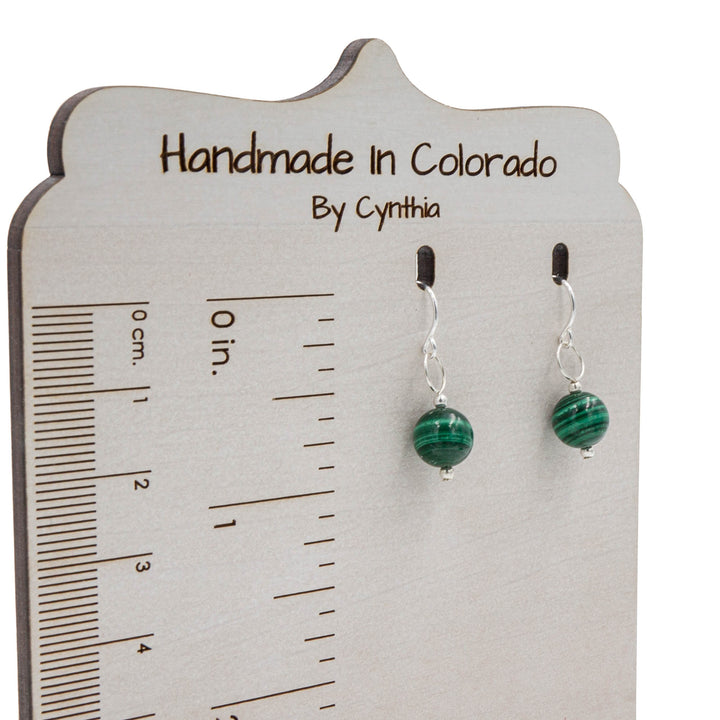 Earth Song Jewelry Petite Malachite Sterling Silver Earrings sizing