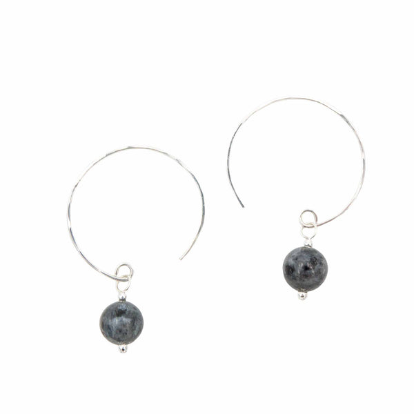 Earth Song Jewelry - Black Moonstone Labradorite Hoop Curves Sterling Silver Earrings