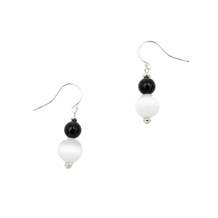 Earth Song Jewelry Double Selenite & Onyx sterling silver handmade earrings