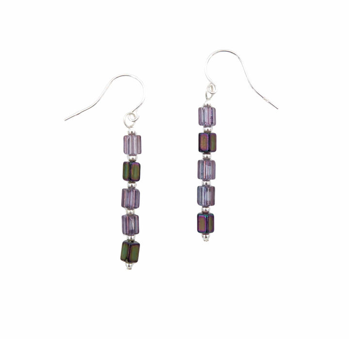 Earth Song Jewelry Iris Purple Columns Sterling Silver Fire Polished Czech Glass Earrings