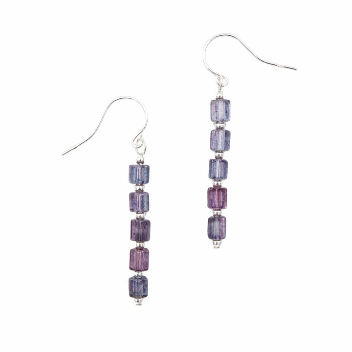 Earth Song Jewelry Luminescent Purple Columns Sterling Silver Fire Polished Czech Glass Earrings