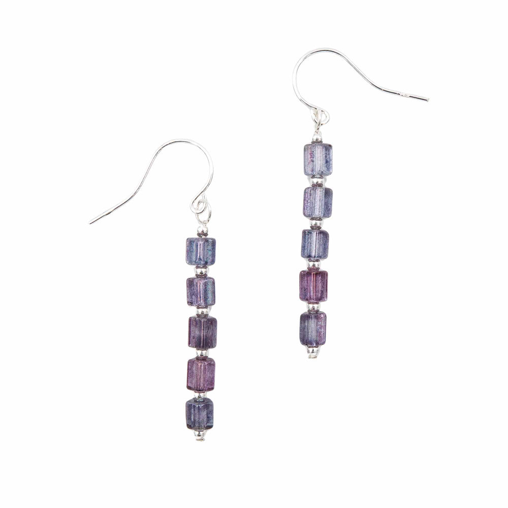 Earth Song Jewelry Luminescent Purple Columns Sterling Silver Fire Polished Czech Glass Earrings