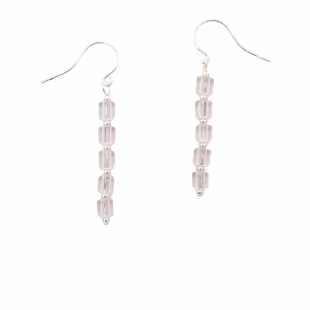Earth Song Jewelry Blushing Pink Columns Sterling Silver Fire Polished Czech Glass Earrings