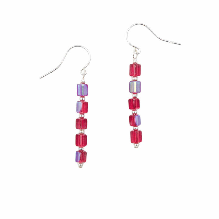 Earth Song Jewelry Luminescent Red Columns Sterling Silver Fire Polished Czech Glass Earrings