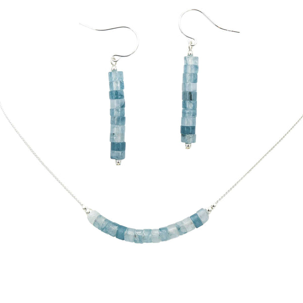 Earth Song Jewelry Aquamarine Stacks Sterling Silver Necklace & Earrings Set