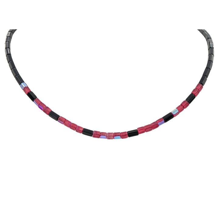 Earth Song Jewelry Red & Black Fire Polished Czech Glass Necklace