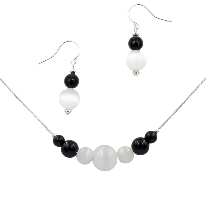 Earth Song Jewelry Handmade Selenite & Onyx Necklace & Earrings Set