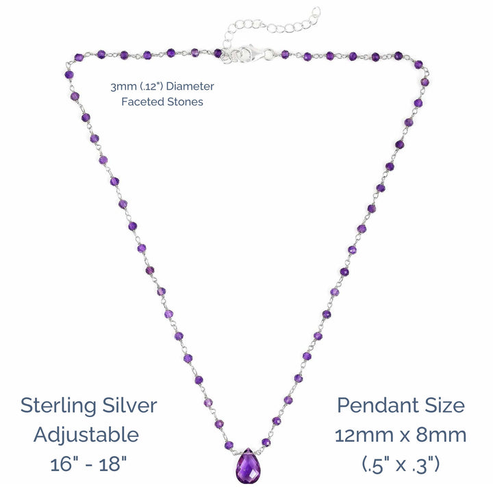 Earth Song Jewelry Amethyst February Birthstone sterling silver necklace sizing