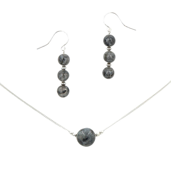 Earth Song Jewelry Larvikite Black Moonstone Necklace Earrings Sterling Silver Set cw