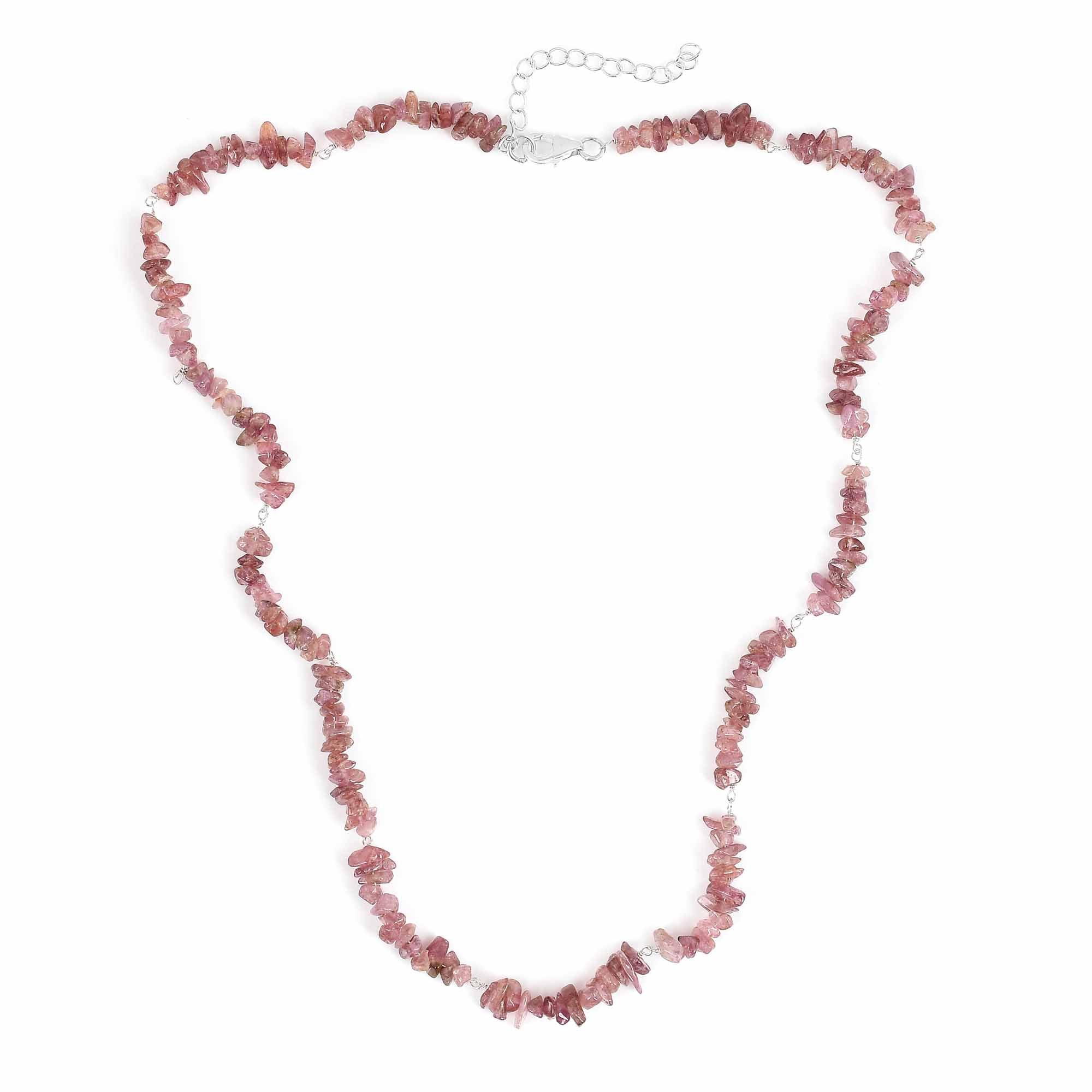 Pink Crystal Silver Necklace Set - MVS VARNA
