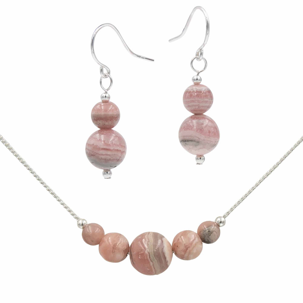 Earth Song Jewelry handmade Rhodochrosite Necklace & Earrings Set