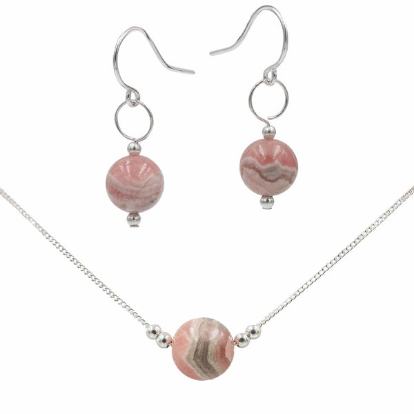 Earth Song Jewelry handmade Rhodochrosite Necklace & Earrings Set