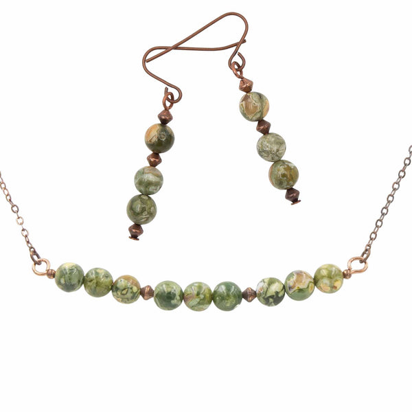 Earth Song Jewelry handmade Rhyolite Rainforest Jasper Necklace & Earrings Set