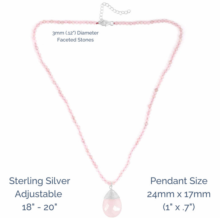 Earth Song Jewelry Rose Quartz Pendant Necklace sizing