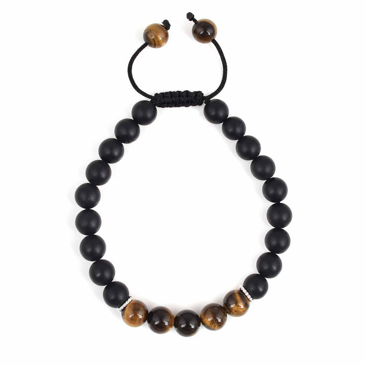 Earth Song Jewelry adjustable Tiger Eye and black agate bracelet for men or women