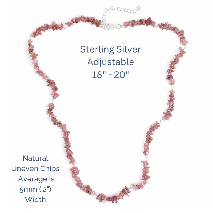Earth Song Jewelry Pink Tourmaline October Birthstone chip sterling silver necklace sizing