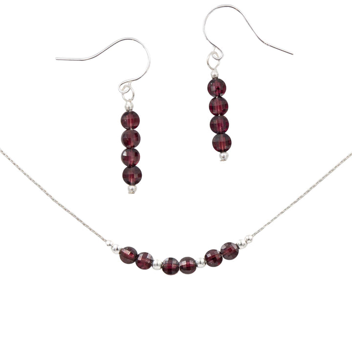 Earth Song Jewelry ~ Petite Red Garnets with Silver Beads ~ Sterling Silver Handmade Earrings & Necklace Set