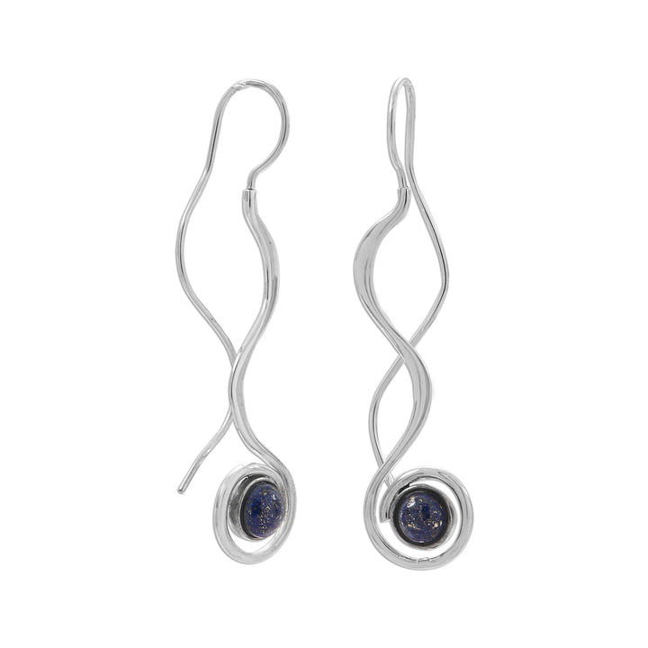 Earth Song Jewelry Long Wavy Threader Earrings with Lapis lazuli