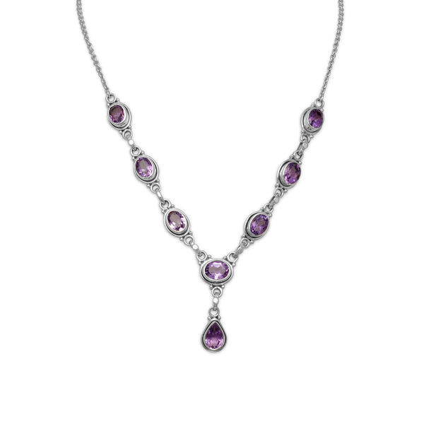 Amethyst Oval and Pear Shape Sterling Silver 8-stone Y-style Necklace Amethyst Oval and Pear Shape Sterling Silver 8-stone Y-style Necklace